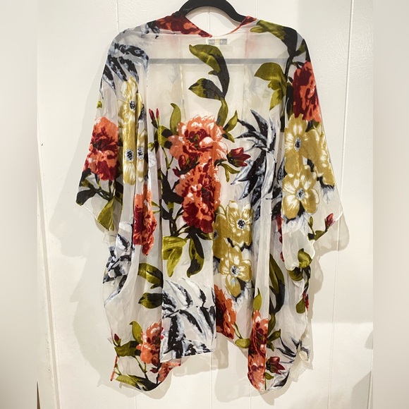 COPY - Sheer Kimono with Beautiful Velvet Floral Print - Picture 2 of 6